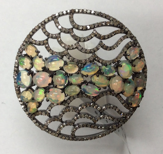 Round Pave Diamond Ring .925 Oxidized Sterling Silver Diamond Ring, Genuine handmade pave diamond Ring Size Approx 1.44"(36 MM)