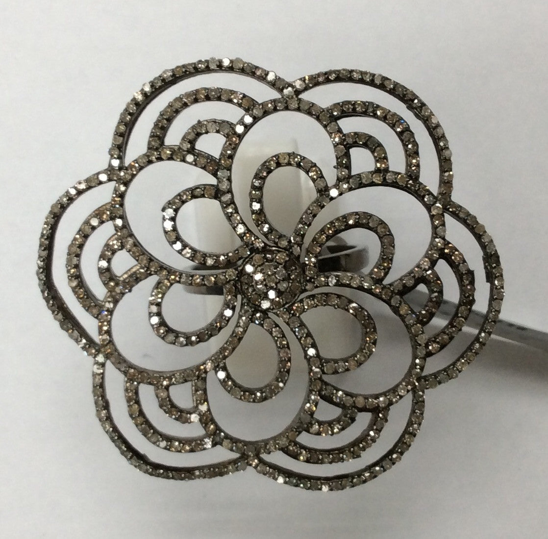 Round Pave Diamond Ring .925 Oxidized Sterling Silver Diamond Ring, Genuine handmade pave diamond Ring Size Approx 1.76"(40 x 44 MM)