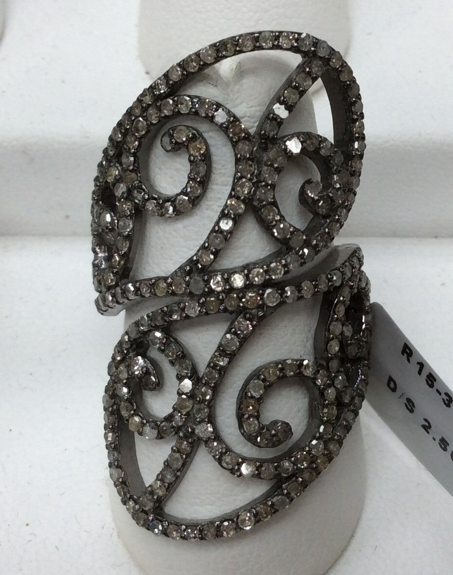 Pave Diamond Ring .925 Oxidized Sterling Silver Diamond Ring, Genuine handmade pave diamond Ring Size Approx 1.48"(21 x 37 MM)