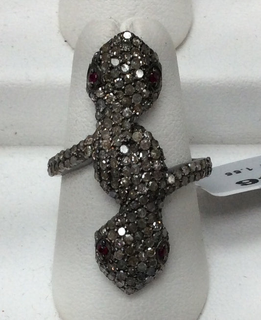 Double Sanke Pave Diamond Ring .925 Oxidized Sterling Silver Diamond Ring, Genuine handmade pave diamond Ring Size Approx 1.24"(9 x 31 MM)