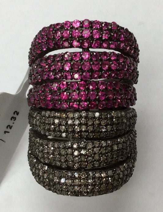 Ruby & Pave Diamond Ring .925 Oxidized Sterling Silver Diamond Ring, Genuine handmade pave diamond Ring Size Approx 1.28"(22 x 32 MM)