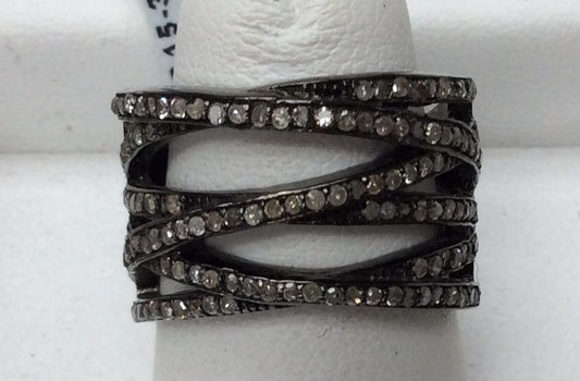 Pave Diamond Ring .925 Oxidized Sterling Silver Diamond Ring, Genuine handmade pave diamond Ring Size Approx 0.84"(13 x 21 MM)