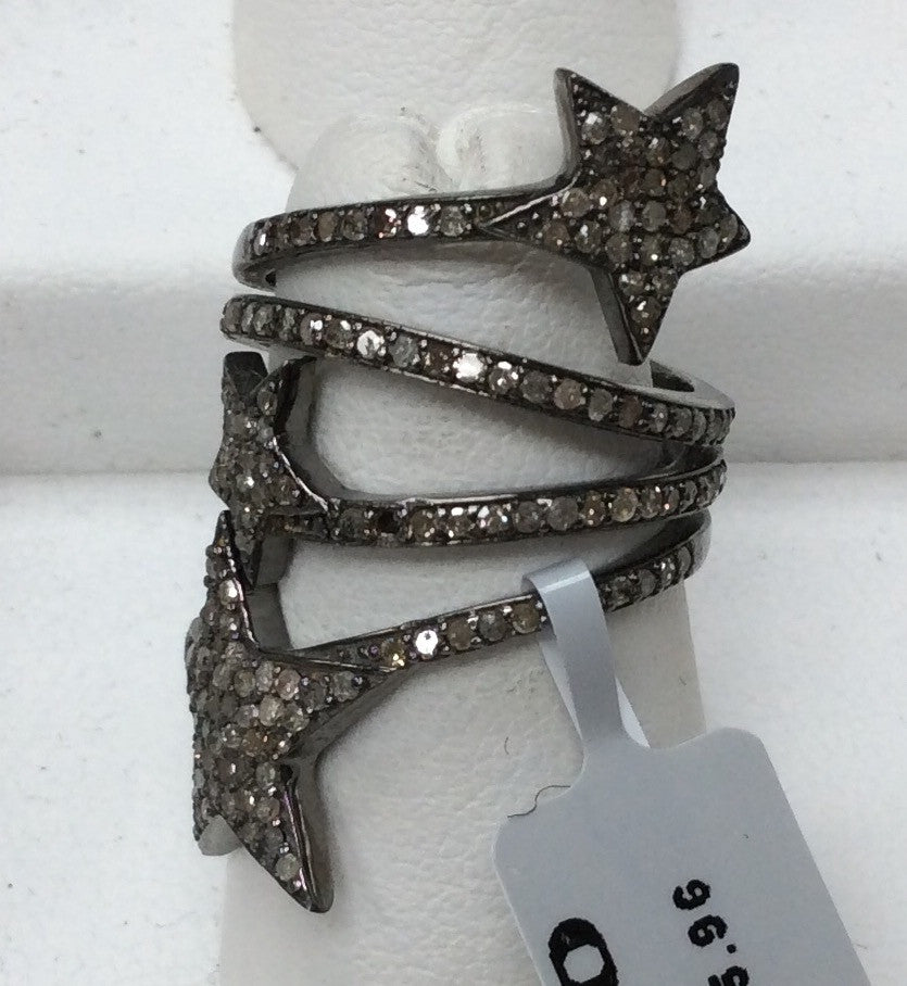 Star Pave Diamond Ring .925 Oxidized Sterling Silver Diamond Ring, Genuine handmade pave diamond Ring Size Approx 1.20"(20 x 30 MM)