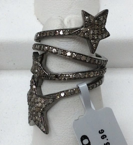 Star Pave Diamond Ring .925 Oxidized Sterling Silver Diamond Ring, Genuine handmade pave diamond Ring Size Approx 1.20"(20 x 30 MM)