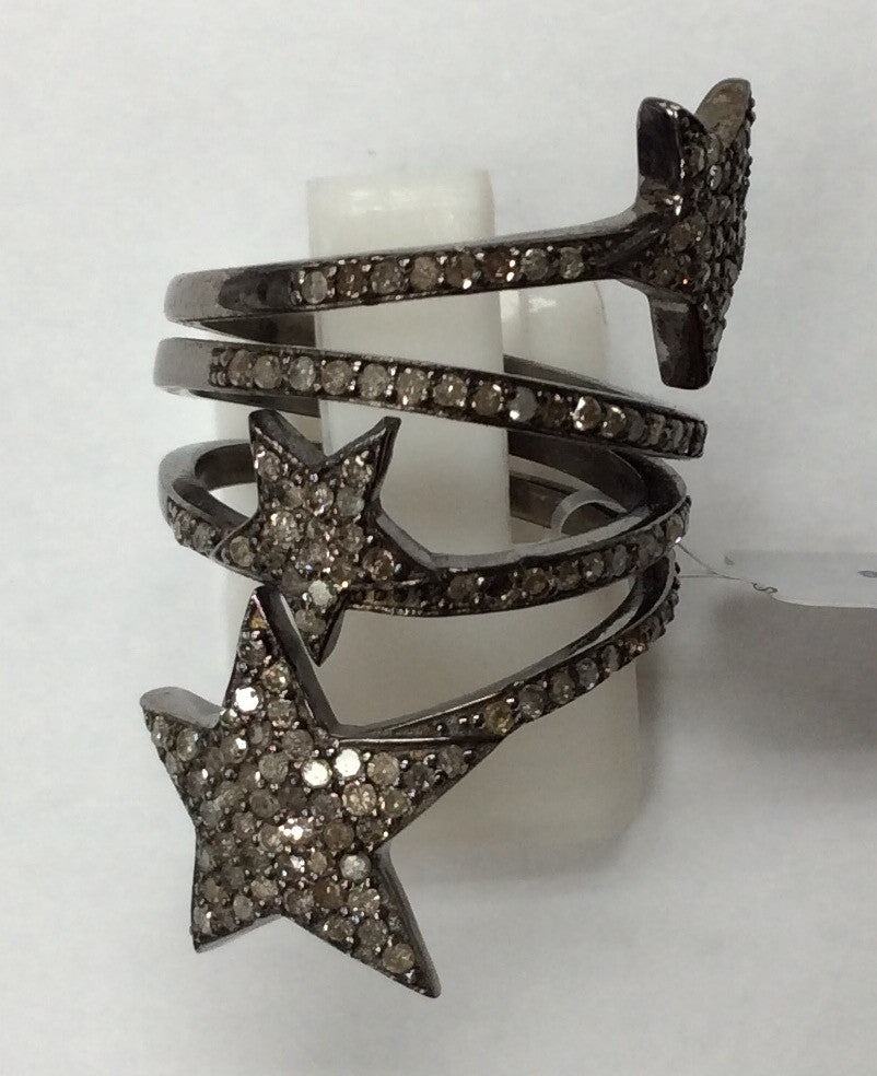 Star Pave Diamond Ring .925 Oxidized Sterling Silver Diamond Ring, Genuine handmade pave diamond Ring Size Approx 1.20"(20 x 30 MM)