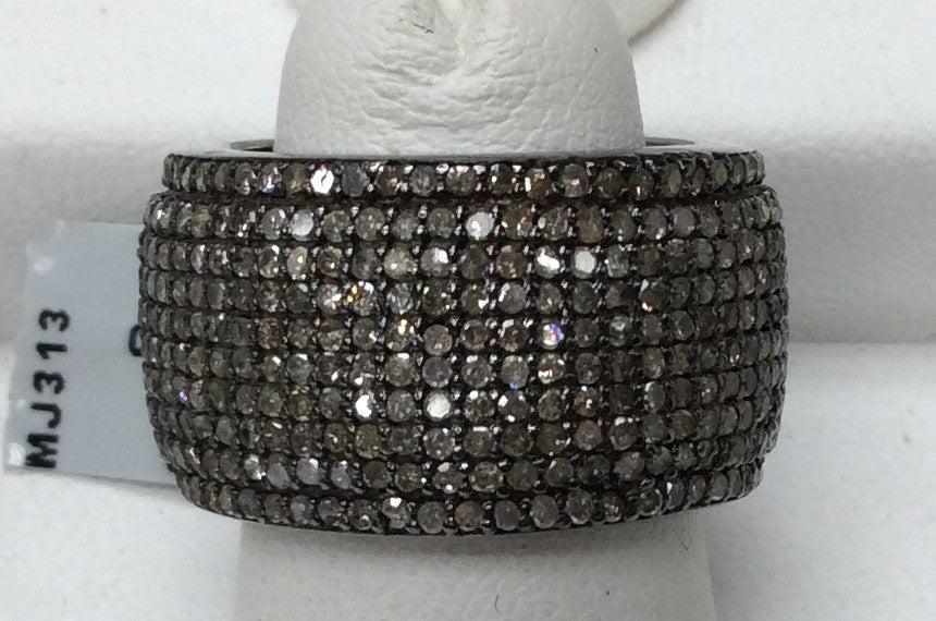 Pave Cigar Band Diamond Ring .925 Oxidized Sterling Silver Diamond Ring, Genuine handmade pave diamond Ring Size Approx 0.96"(13 x 24 MM)