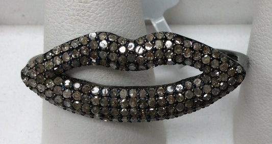 Lipes Pave Diamond Ring .925 Oxidized Sterling Silver Diamond Ring, Genuine handmade pave diamond Ring Size Approx 1.28"(13 x 32 MM)