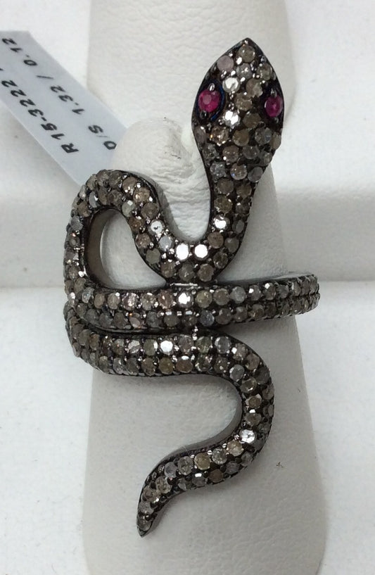 Snake Pave Diamond Ring .925 Oxidized Sterling Silver Diamond Ring, Genuine handmade pave diamond Ring Size Approx 1.52"(20 x 38 MM)