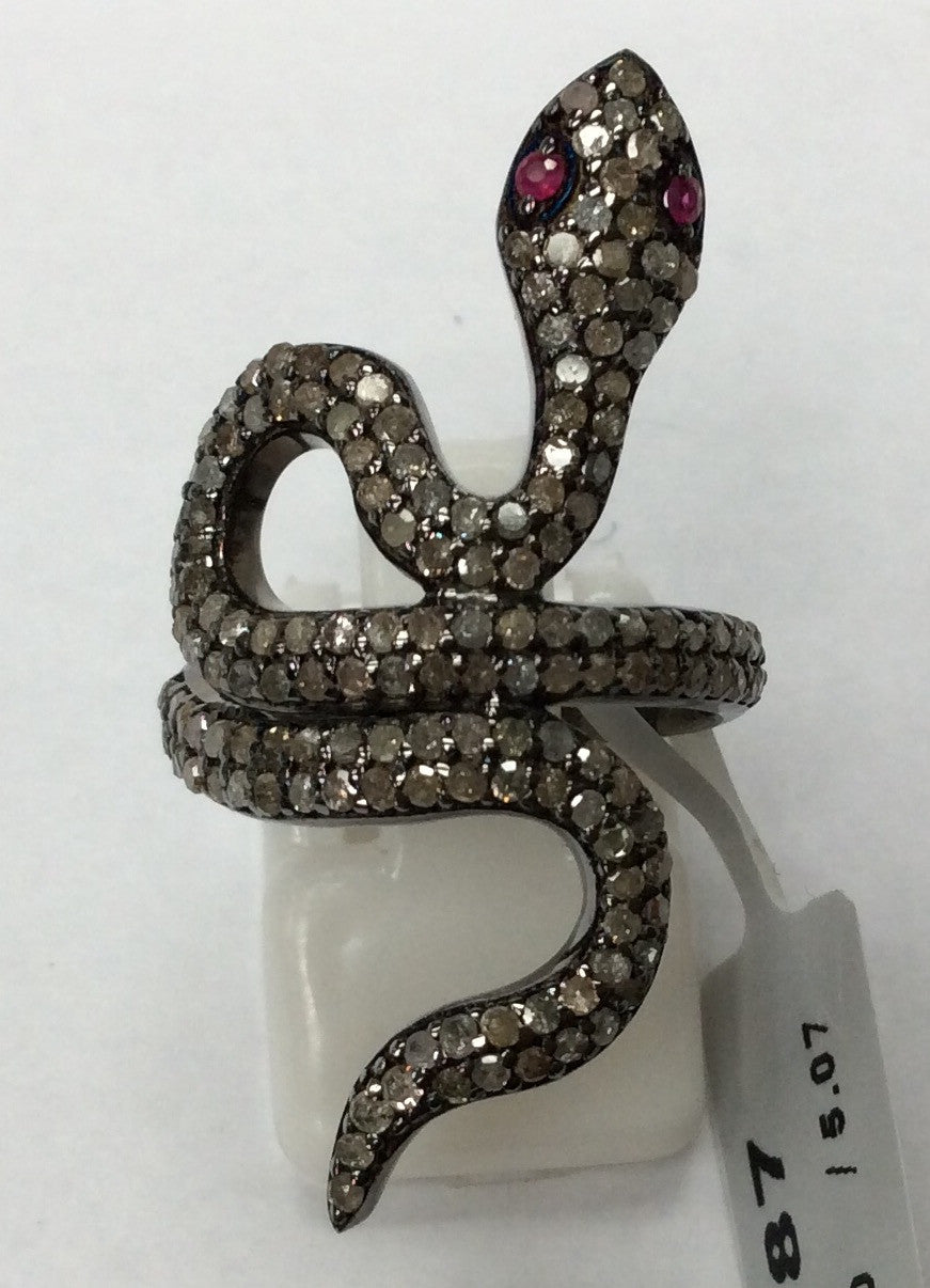 Snake Pave Diamond Ring .925 Oxidized Sterling Silver Diamond Ring, Genuine handmade pave diamond Ring Size Approx 1.52"(20 x 38 MM)
