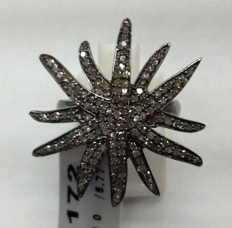 Pave Diamond Ring .925 Oxidized Sterling Silver Diamond Ring, Genuine handmade pave diamond Ring Size Approx 1.12"(27 x 28 MM)