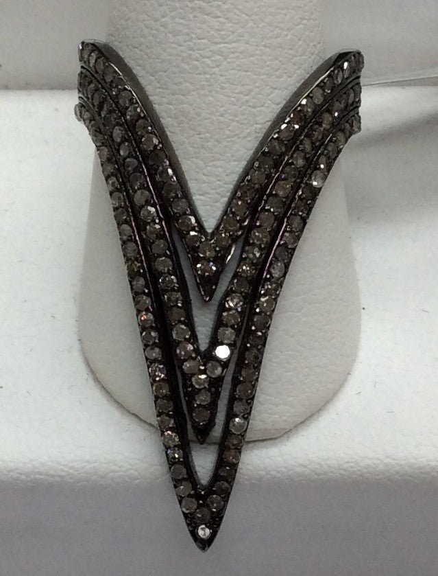 Pave Diamond Ring .925 Oxidized Sterling Silver Diamond Ring, Genuine handmade pave diamond Ring Size Approx 1.44"(21 x 36 MM)