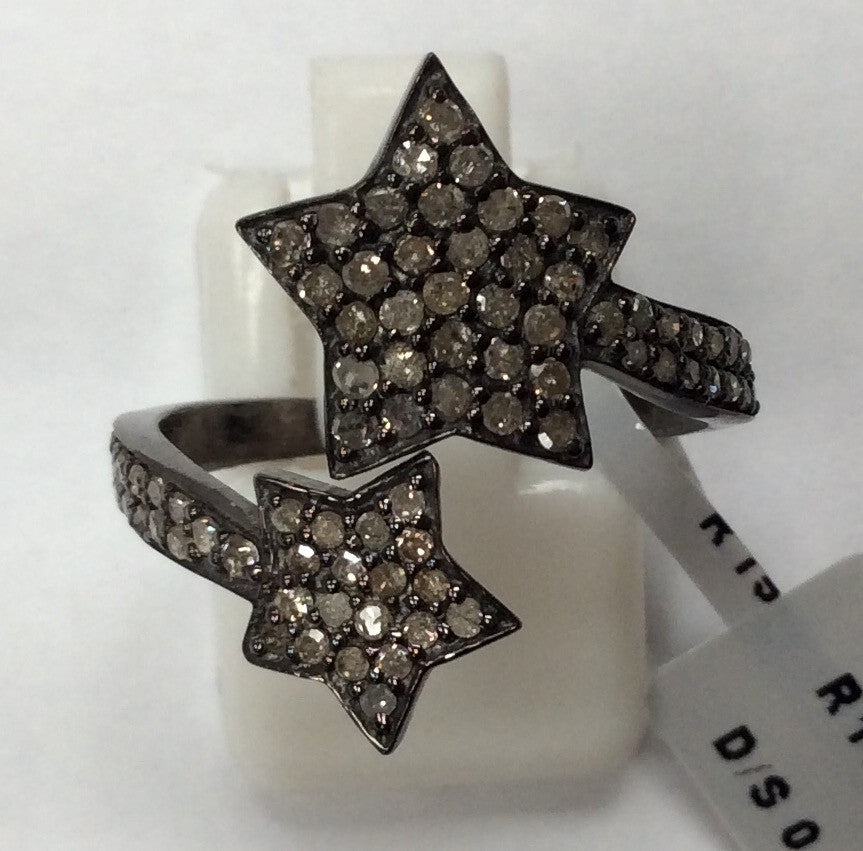 Star Pave Diamond Ring .925 Oxidized Sterling Silver Diamond Ring, Genuine handmade pave diamond Ring Size Approx 0.84"(21 x 21 MM)