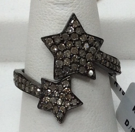 Star Pave Diamond Ring .925 Oxidized Sterling Silver Diamond Ring, Genuine handmade pave diamond Ring Size Approx 0.84"(21 x 21 MM)