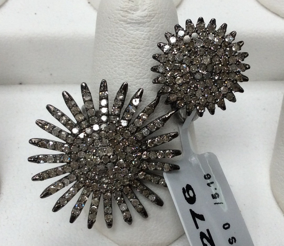 Sun Pave Diamond Ring .925 Oxidized Sterling Silver Diamond Ring, Genuine handmade pave diamond Ring Size Approx 1.56"(24 x 39 MM)