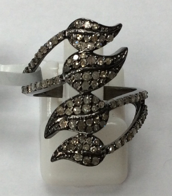 Leaf Pave Diamond Ring .925 Oxidized Sterling Silver Diamond Ring, Genuine handmade pave diamond Ring Size Approx 0.92"(20 x 23 MM)