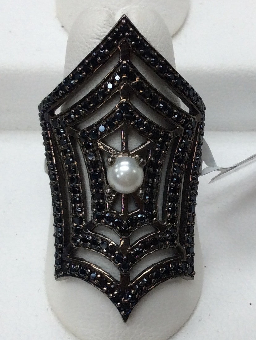 Web Net Black Spinel Ring