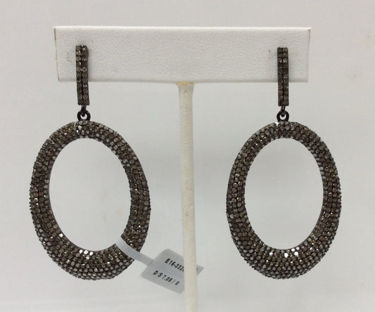Diamond Silver Earring .925 Oxidized Sterling Silver Diamond Earring, Genuine handmade pave diamond Earring Size 2.40"(32 x 60 MM )