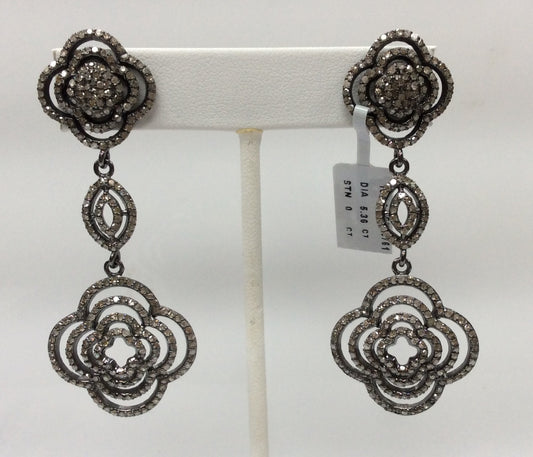 Diamond Silver Earring .925 Oxidized Sterling Silver Diamond Earring, Genuine handmade pave diamond Earring Size 2.76"(27 x 69 MM )