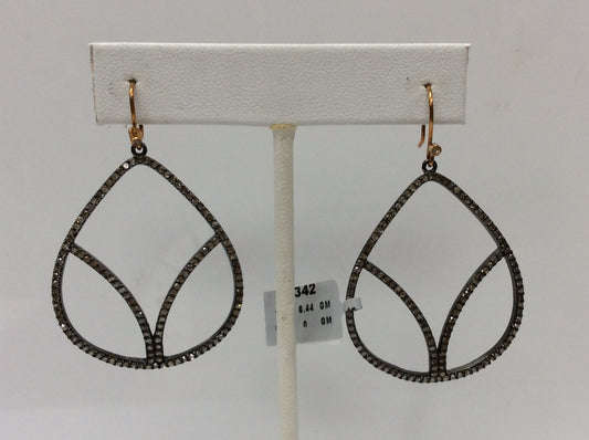 Diamond Silver Earring .925 Oxidized Sterling Silver Diamond Earring, Genuine handmade pave diamond Earring Size 2.0"(33 x 50 MM )