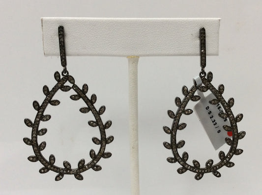 Diamond Silver Earring .925 Oxidized Sterling Silver Diamond Earring, Genuine handmade pave diamond Earring Size 2.40"(34 x 60 MM )