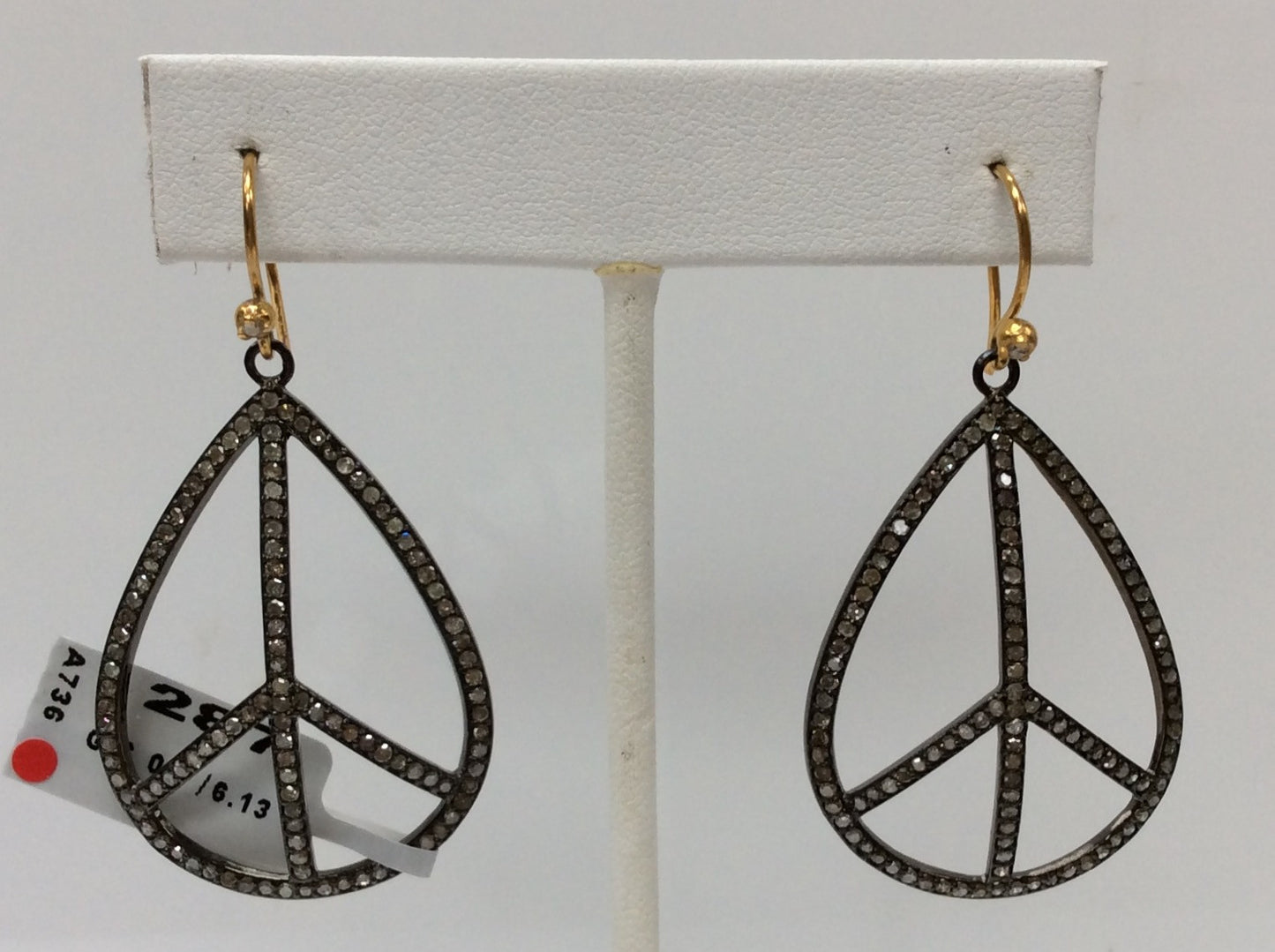 Diamond Silver Earring .925 Oxidized Sterling Silver Diamond Earring, Genuine handmade pave diamond Earring Size 2.08"(29 x 52 MM )