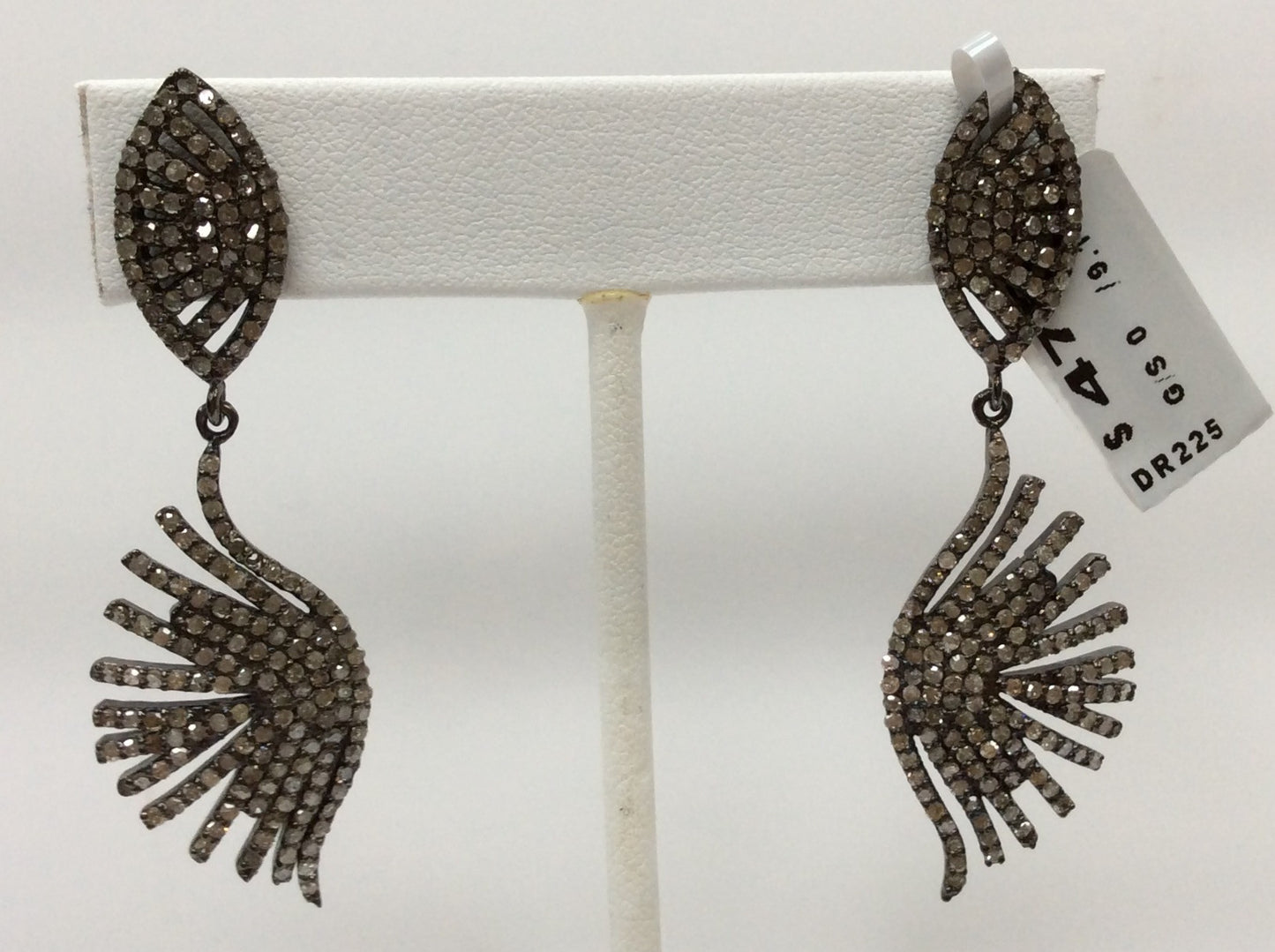 Marquise Diamond Silver Earring .925 Oxidized Sterling Silver Diamond Earring, Genuine handmade pave diamond Earring Size 2.32"(18 x 58 MM )