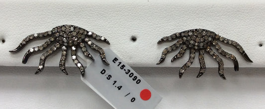 Sun Diamond Silver Earring .925 Oxidized Sterling Silver Diamond Earring, Genuine handmade pave diamond Earring Size 1.12"(14 x 28 MM )