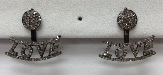 Love Diamond Silver Earring .925 Oxidized Sterling Silver Diamond Earring, Genuine handmade pave diamond Earring Size 0.92"(23 x 23 MM )