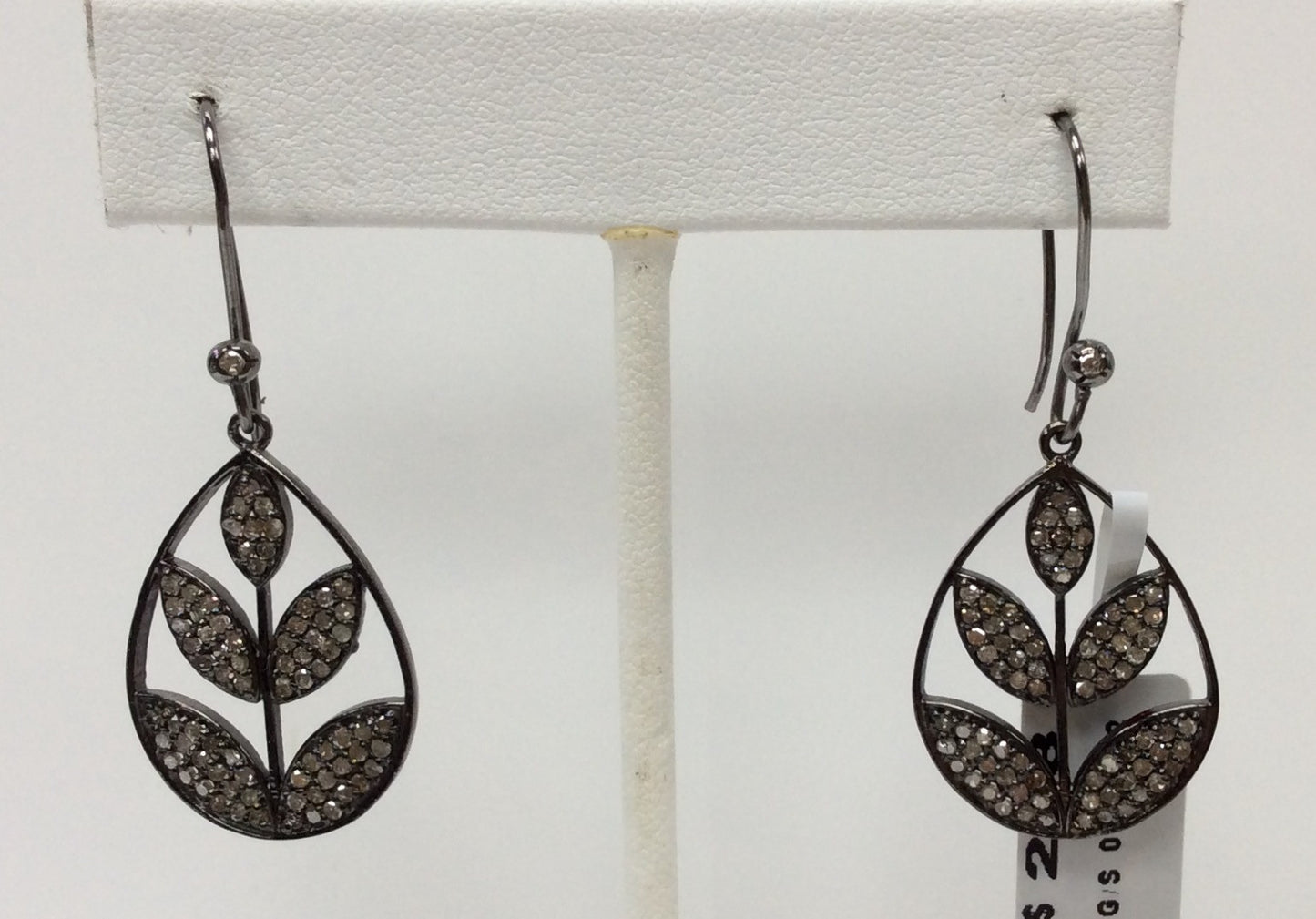 Flower Diamond Silver Earring .925 Oxidized Sterling Silver Diamond Earring, Genuine handmade pave diamond Earring Size 1.76"(19 x 44 MM )