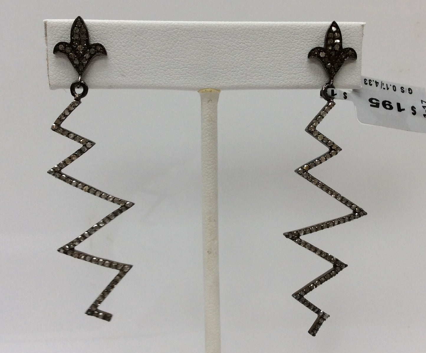 Diamond Silver Earring .925 Oxidized Sterling Silver Diamond Earring, Genuine handmade pave diamond Earring Size 2.52"(19 x 63 MM )