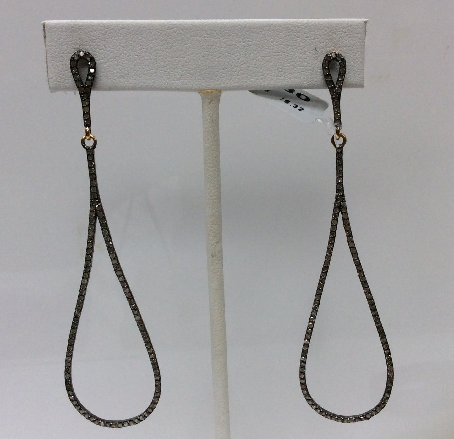 Diamond Silver Earring .925 Oxidized Sterling Silver Diamond Earring, Genuine handmade pave diamond Earring Size 3.20"(21 x 80 MM )