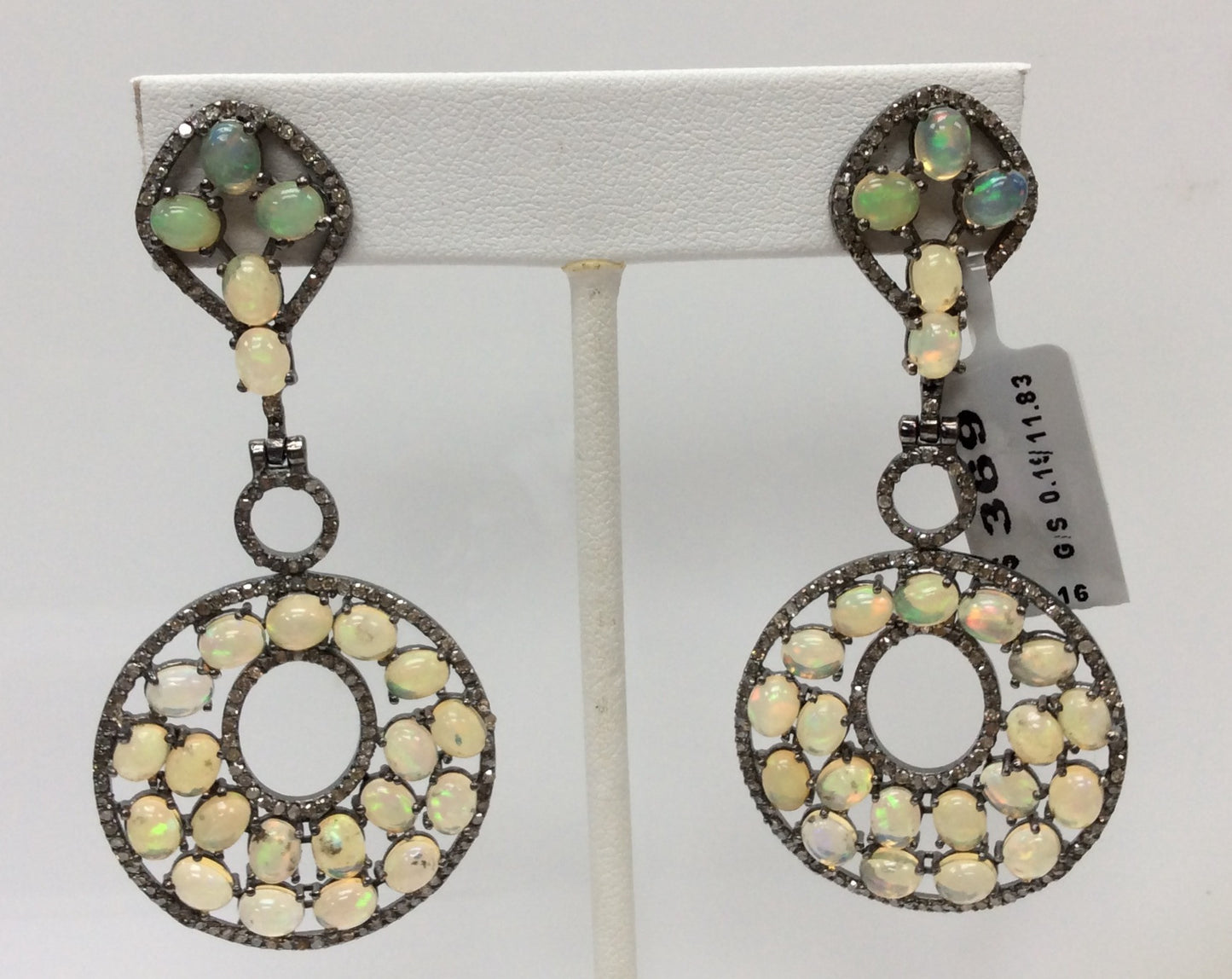 Roundel Diamond Silver Earring .925 Oxidized Sterling Silver Diamond Earring, Genuine handmade pave diamond Earring Size 2.64"(31 x 66 MM )