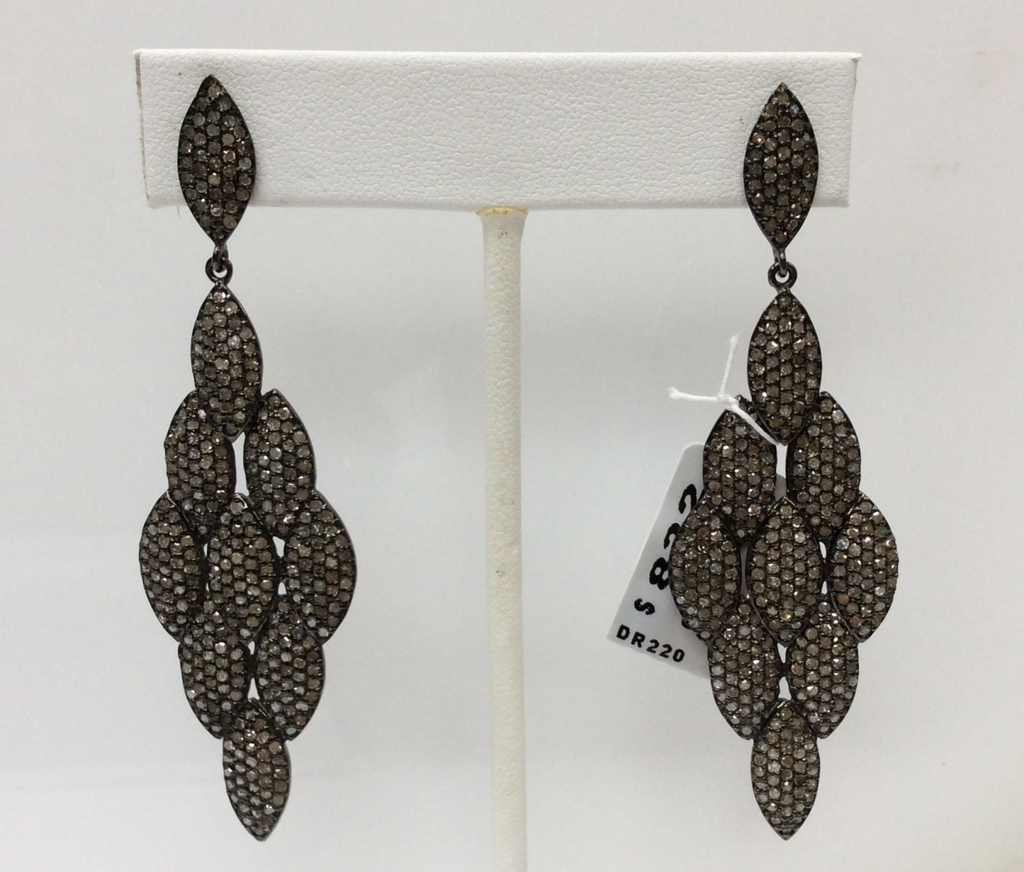 Diamond Silver Earring .925 Oxidized Sterling Silver Diamond Earring, Genuine handmade pave diamond Earring Size 2.92"(22 x 73 MM )