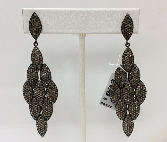 Diamond Silver Earring .925 Oxidized Sterling Silver Diamond Earring, Genuine handmade pave diamond Earring Size 2.92"(22 x 73 MM )