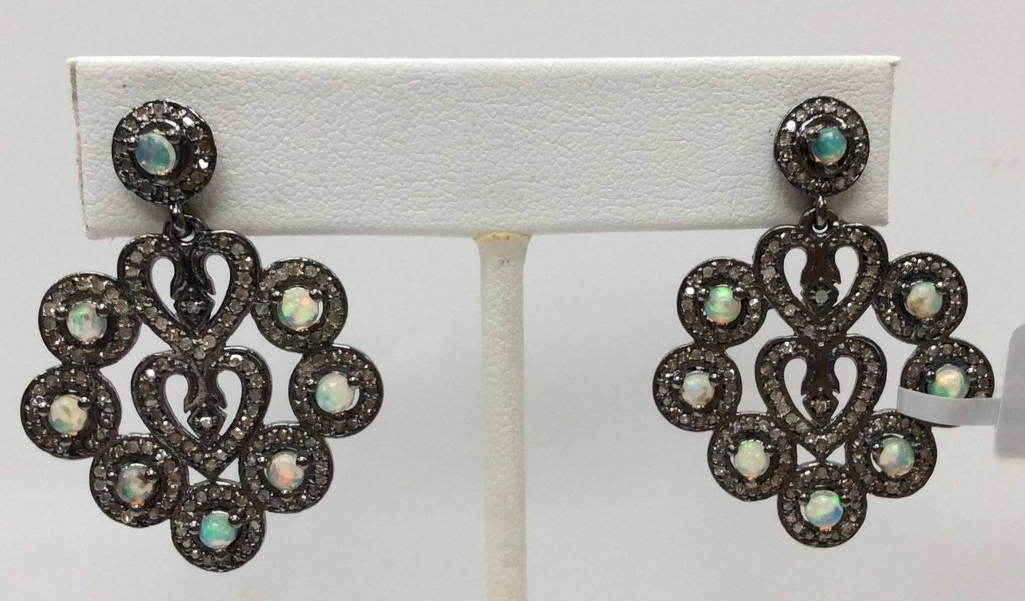 Heart Diamond Silver Earring .925 Oxidized Sterling Silver Diamond Earring, Genuine handmade pave diamond Earring Size 1.44"(28 x 36 MM )