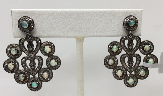 Heart Diamond Silver Earring .925 Oxidized Sterling Silver Diamond Earring, Genuine handmade pave diamond Earring Size 1.44"(28 x 36 MM )