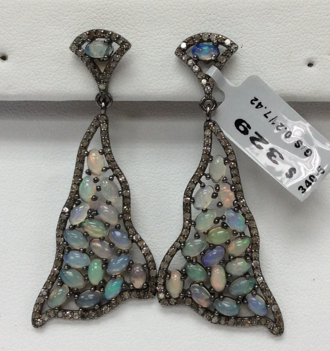 Diamond Silver Earring .925 Oxidized Sterling Silver Diamond Earring, Genuine handmade pave diamond Earring Size 2.20"(23 x 55 MM )