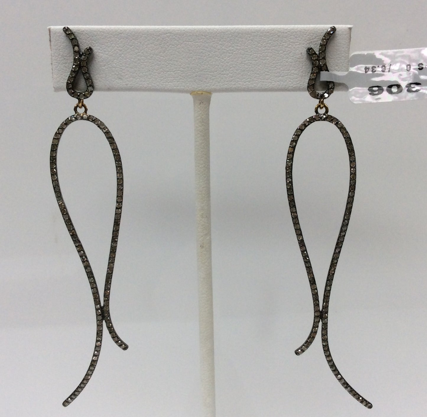 Diamond Silver Earring .925 Oxidized Sterling Silver Diamond Earring, Genuine handmade pave diamond Earring Size 3.60"(24 x 90 MM )