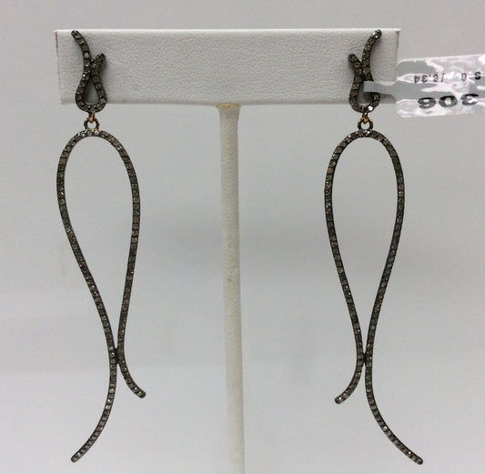 Diamond Silver Earring .925 Oxidized Sterling Silver Diamond Earring, Genuine handmade pave diamond Earring Size 3.60"(24 x 90 MM )