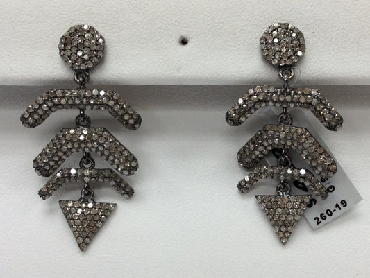 Diamond Silver Earring .925 Oxidized Sterling Silver Diamond Earring, Genuine handmade pave diamond Earring Size 1.76"(22 x 44 MM )