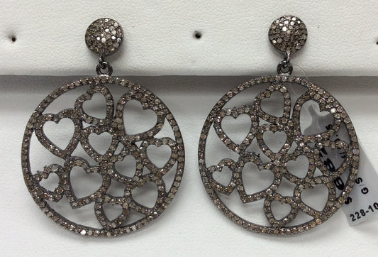 Heart Diamond Silver Earring .925 Oxidized Sterling Silver Diamond Earring, Genuine handmade pave diamond Earring Size 1.80"(32 x 45 MM )