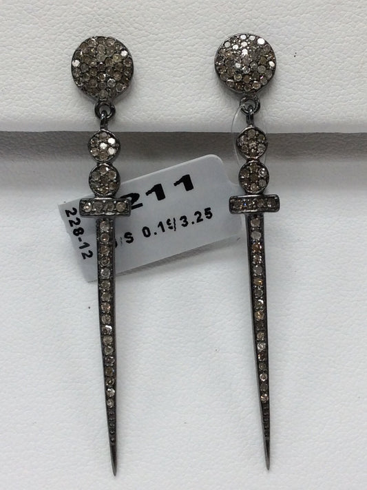 Cross Diamond Silver Earring .925 Oxidized Sterling Silver Diamond Earring, Genuine handmade pave diamond Earring Size 1.40"(8 x 55 MM )