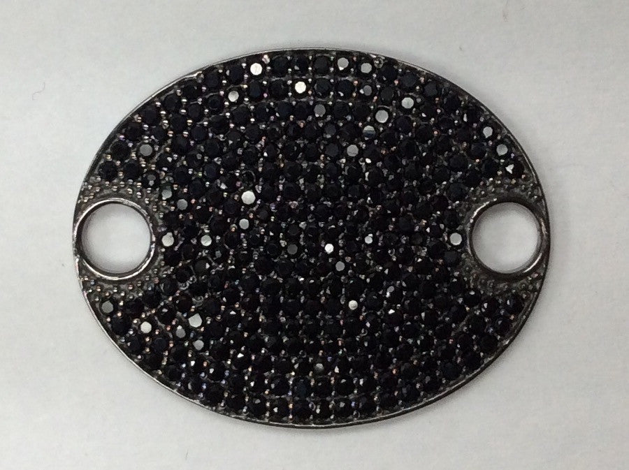Oval Disc Black Spinel Charm, Pave Black Spinel ,Approx 1.16'' ( 23 x 29 mm) Oxidized Silver, Silver ,Black Spinel