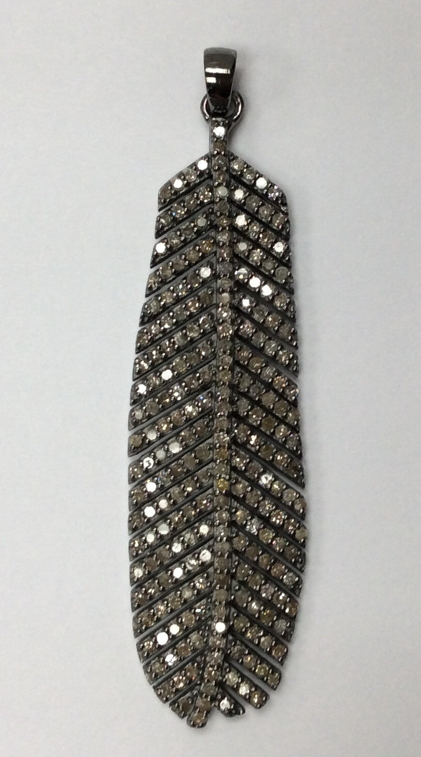 Leaf Diamond Charm .925 Oxidized Sterling Silver Diamond Charms, Genuine handmade pave diamond Charm Size Approx 2.48"( 16 x 62 MM)