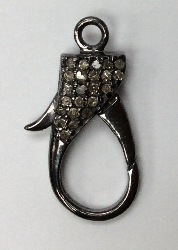 Pave Both side Diamonds Lobster Clasp, .925 Oxidized Sterling Silver Diamond Findings, Double side Diamonds, pave diamond clasp, 11x20 mm