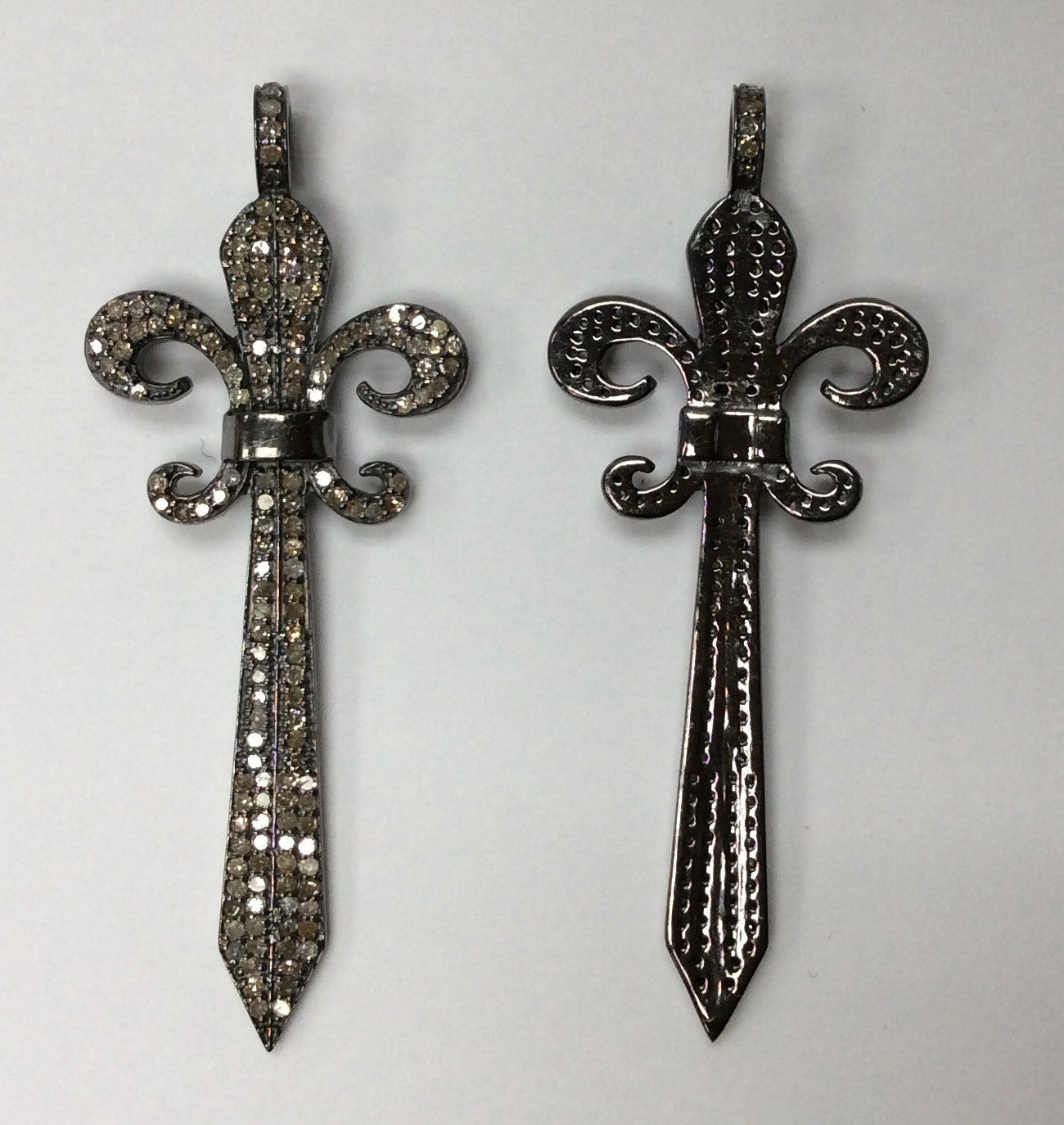 Sword Diamond Charm .925 Oxidized Sterling Silver Diamond Charm, Genuine handmade pave diamond Charm Size Approx 2.16"(21 x 54 MM)