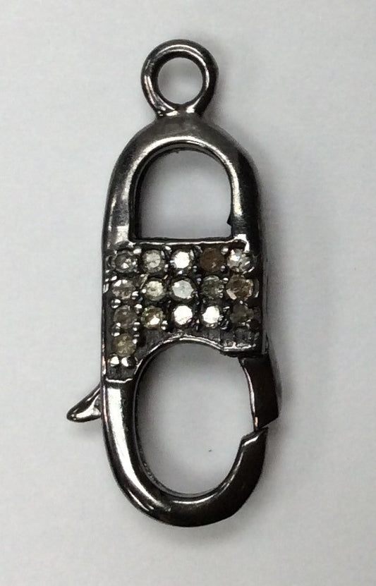 Pave Diamond Lobster Clasp, .925 Oxidized Sterling Silver Diamond Findings, Genuine handmade pave diamond clasp, 8x22 mm