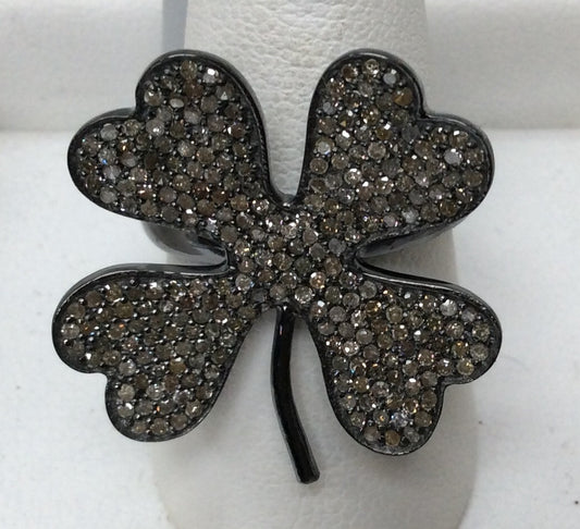 Flower Pave Diamond Ring .925 Oxidized Sterling Silver Diamond Ring, Genuine handmade pave diamond Ring Size Approx 1.0"(25 x 25 MM)