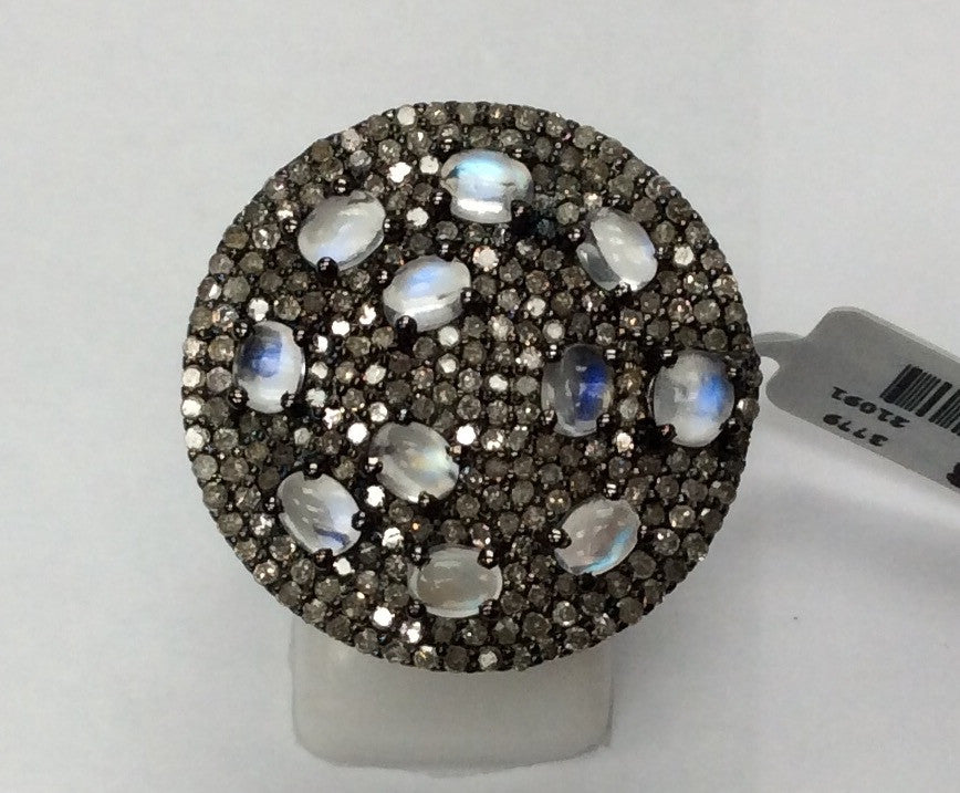 Diamond and Silver Rainbow Moonstone Rings
