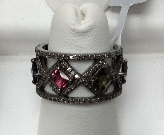 DIAMOND AND MULTI TOURMALINE RINGS